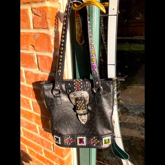 Handbags - Black faux leather with colorful rhinestones